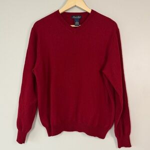 GARRET SCOTT Mens XL Red Merino Wool V Neck Long Sleeve Sweater Holiday‎ Staple